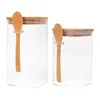 Storage Bottles 2 Pcs Glass Jar Candy Lid Food Tank Kitchen Holder Transparent Bamboo Container