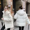 Kvinnors dike rockar Autumn Winter Puffer Jacket Kvinnor Huva långärmad parka tjocka varma fickor Svart vitrosa snökläder koreansk kappa