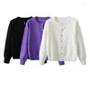 Women's Knits Knitted T-shirt Short Sleeve Thin Purple Cardigan 2023 Summer Sweet Top