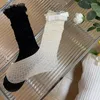 Kadınlar çorap lolita dantel fırfırlı çoraplar jk dizinde dişi bowknot şeffaf örgü uzun uyluk elbise kalsetin medyası