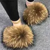 Summer Real Fur Fox Women Home Slippers Slides Sandálias Prazas Prazas Flip Flip Flip Flip Woman Woman Sapatos de pelúcia fofos T230828 375 Ry