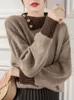 Suéteres femininos moda feminina 2023 inverno camisola de gola alta coreano solto malhas pulôver contraste grosso manga longa top
