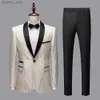 Double Breasted Black Gold Floral Jacquard Slim Fit Mens Suits Wedding Groom Tuxedos Party Jacket Pant Terno Masculino Q230828