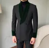 Tuxedos de mariage gris à Double boutonnage Pour Hommes, châle vert à revers 2 pièces, Cotumes Pour Hommes d'affaires personnalisés Terno Masculinos