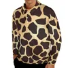 Polos pour hommes Polos girafe marron imprimé animal chemise décontractée automne style de rue col rabattu motif à manches longues T-shirts surdimensionnés