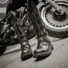 Stivali stivali da moto in pelle da uomo militari cintura gotica scarpe punk outdoor tattiche 230829