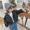 Jackets Girls Jacket Leather PU Kids Coats Children Outerwear Spring Autumn 2023BT348