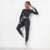 Dameslegging Tie Dye Sportset Dames Hoge taille Stretch Workout Lange mouw Top Gym Naadloze Fitness Push-uppak