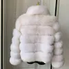 Casaco feminino pele falsa luxo real inverno quente jaqueta natural com suporte pescoço design moda guaxinim 230828