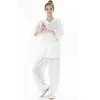 Palco desgaste feminino linho tradicional chinês roupas wushu taichi kungfu uniforme terno uniformes tai chi exercício roupas traje