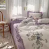 Conjuntos de ropa de cama 100% algodón francés Vintage Gardenia impresión princesa conjunto flores rurales volantes edredón funda nórdica ropa de cama fundas de almohada 230828