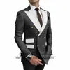 Herrenanzüge Formelle blaue Männer spitze Revers Zweireiher Bräutigam Hochzeit Smoking 2 Stück Sets männliche Prom-Blazer Slim Fit Kostüm Homme