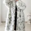 Kadın kürk sahte kadınlar kışlık ceket bayan gündelik kar leopar baskı ceket kadın kalın sıcak orta uzunluk peluş dış giyim 230828