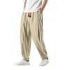 Pantalones de hombre sueltos transpirables de lino pantalones bombachos de tubo recto verano Casual cordón sólido pantalones Harem de talla grande para hombre