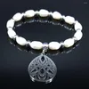 Braccialetti a maglie Fiore della vita Bracciale per donna Perle d'acqua dolce Acciaio inossidabile Colore argento Gioielli Buddha Bisuteria B187S06