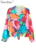 Damesblouses Overhemden Sexy bedrukt Oversized damesoverhemd Veters Lange vleermuismouwen Revers Modieus vest Damestop Lente Straatoverhemden Top 230829