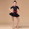 Stage Wear Fille Robe de danse latine Manches courtes Standard Enfants Robes de bal Enfants Salsa Rumba Cha Samba Tango Été