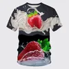 Herr t-skjortor sommar män unisex kvinnor pojke tjej lämplig kort ärm topp tees t-shirt nyhet mode mat jordgubbe 3d tryckning skjorta