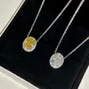 Luxury Pendant Necklace S925 Sterling Silver Top 5a Round Shinning Yellow and White Zircon Charm Short Chain Wedding Jewelry for Brides Engagment Party Gift