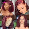 180 Density 99J Burgundy Short Curly Bob Wig 13X4 Lace Frontal Wigs for Women Brazilian Remy Bob Lace Front Wig Preplucked