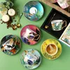 Mokken Luxe keramische koffiekop schotelset Porseleinen mok Afternoon Teacup Bone China Flower Water Party Drinkware Koffiewaren Geschenkdoos 230829