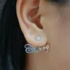 Hoop Huggie DODOAI Zircon nom boucles d'oreilles plaque signalétique boucle d'oreille pour les femmes personnalisé personnalisé lettre CZ incurvé BFF 230828