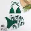 New Sexy Swimsuit Print Halter Bikini Three-piece Set