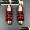 Dress Shoes Gold Embroidered Party Mens Designer For Men Business Leather With Lace-Up Black Plus-Size Shoe Luxury Drop Delivery Acces Dh276