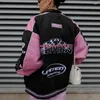 Delle donne Giubbotti Trench Baseball Rosa Giacca Varsity Y2K Streetwear Inverno Vestiti Delle Donne 2023 Lungo Racer Patchwork Letterman Cappotti