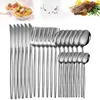 Conjuntos de vajilla 24 unids / set Filete de acero inoxidable Cuchillo de plata Tenedor Cuchara de café Cucharadita Cubiertos Lavavajillas Cocina segura Tablewar 230828