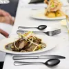 Servis uppsättningar 24pcsset cutlery sked salladgaffel stek kniv måltid tvättbar efterrätt rostfritt stål bordsvaror för restaurang 230828