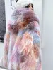 女性の毛皮の夢の色フェイクロングルーズラペルファーコート毛皮の大型ポケットフード付き女性冬