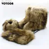 Snow Headband Furry Boots with Enkle Women Bag Fluffy Plush Winter Warm Shoes Flat High Fur Boot T230829 689