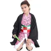 Girl's Dresses Anime Kamado Nezuko Cosplay Costume Demon Slayer Cosplay Uniform Clothes Kimono Wig Props Set Halloween Costume for Kids Adult 230828