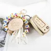 Porte-clés Mode Coeur Fleur Perles De Silicium Gland Porte-clés Lettre En Bois Bracelet En Bois Bracelet Porte-clés Pour Femmes Filles Bijoux Cadeaux