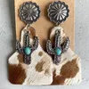 Boucles d'oreilles pendantes en forme de cactus, pendentif en cuir, fleur de citrouille, style occidental, imprimé animal, motif de vache, léopard, haute qualité