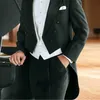 Men s Suits Blazers Black Wedding Tailcoat for Groom Dinner Party Tuxedo 3 Piece Formal Men with White Vest Pants Male Fashion Prom 2023 230828