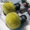 Wedge Women Summer Flip Flops Furry Real Fox Fur Slides Platform Female Home Slippers Fashion Casual Ladies Shoes T230828 6A454