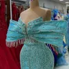 2023 ASO EBI ARABIC Hunter Blue Mermaid Dress Crystals Cequined Lace Even Even Formal Party Drugi przyjęcie urodzinowe suknie zaręczynowe sukienki szat de soiree zj7