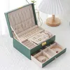 Wejebox ny kapacitet läder smycken låda med kudde researrangör halsband örhänge ring förvaring för kvinnliga gåvor 230814