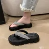 Slippers Groen Dik Platform Kristal Slippers Vrouwen Zomer 2023 Zachte Bodem Strand Sandalen Schoenen Vrouw Strass Clip Teen