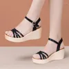 2024 Summer Wedge Sandals For Platform Thick-Soled Open Toe 6Cm High Heel Gold 13737