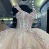 Champagne brillant doux 16 Quinceanera robe 2024 dentelle Appliques 3D fleurs arc princesse robe De bal robes De 15 Anos