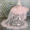 Girl Dresses Purple/ Pink Baby Dress Puffy With Train Flower Bow Cute Kid's Child Birthday Frist Communion