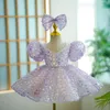 Robe Tutu à fleurs pour filles, jolie robe de princesse à paillettes, pour mariage, fête de premier anniversaire, Communion