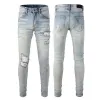 Designer Stack Jeans European Purple Jean Men Borduurwerk quilten gescheurd voor trend merk vintage pant heren vouw slanke magere mode jeans 28-40