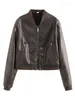 Women's Leather Autumn TVVOVVIN 2023 Faux Pilot Jacket Coat Short Long Sleeve Motorcycle Baseball Top BVI1