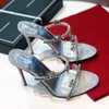 Zapatos de vestir Sandalias de tacón alto para mujer 2023 Banquete grueso de verano Diamante de agua Doble cadena Slim Open Toe Zapatillas planas