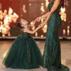 Girl Dresses Boat Neck Dark Green Lace Flower Ball Gown Tulle Backless Lilttle Kids Birthday Pageant Weddding Gowns
