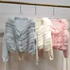 Womens Fur Faux Women Spring Knitted Real Sweater Coat Long Sleeve Fashion Female Oneck Strip Genuine Outwear 230828